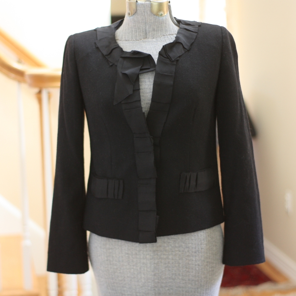 J. CREW Black Ribbon Trimmed Wool Blazer